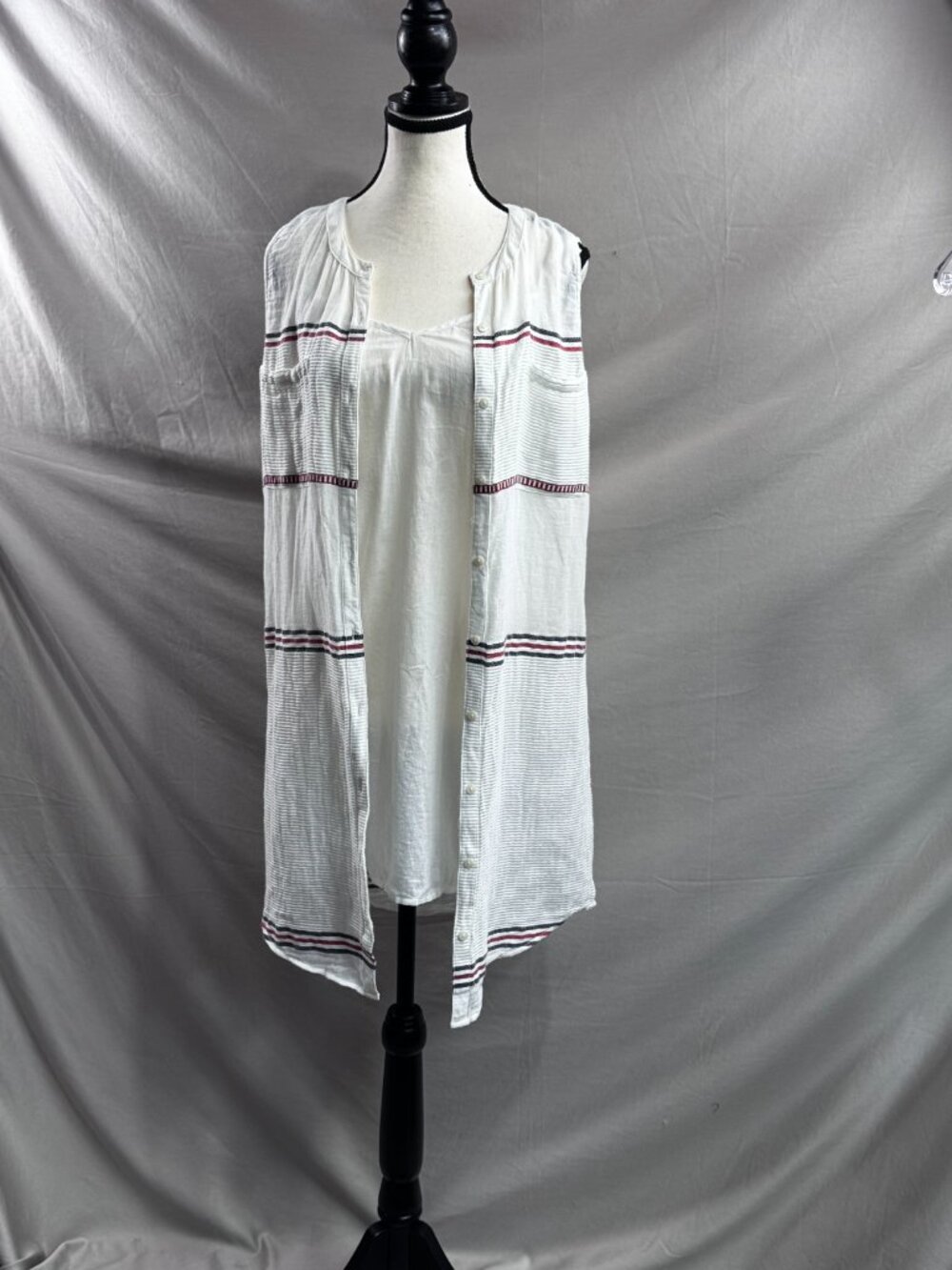 Lucky Brand White Striped Sleeveless Longline Vest Duster & Tank Set XS - Picture 6 of 8